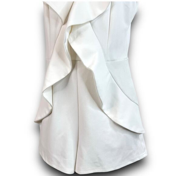 LUXXEL White Ruffle Romper One Piece Shorts Outfit Jumper Flutter Sleeves Small - Picture 3 of 8